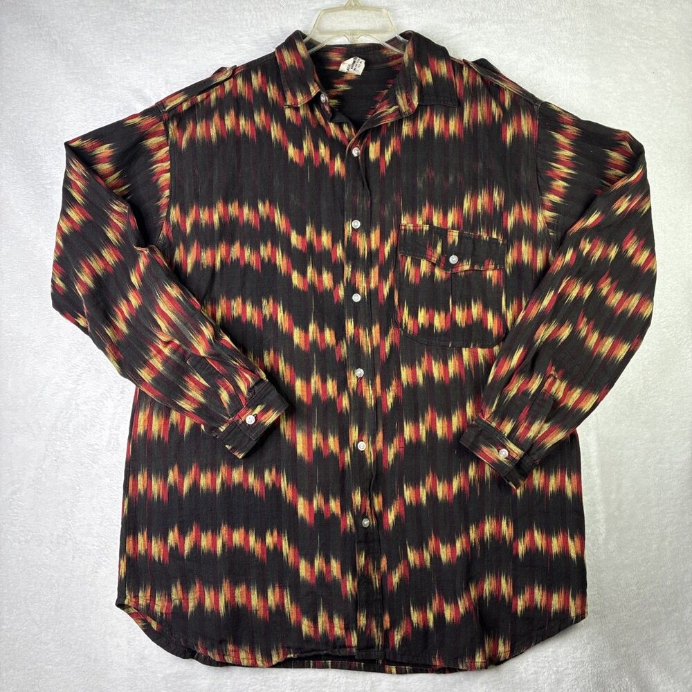 Vintage Guatemala Ikat Woven Shirt Mens XL 100% Cotton Southwestern Boho